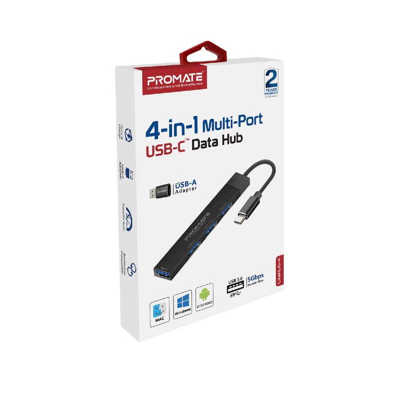 Promate LiteHub -4 BLACK 4-in-1 Multi-Port USB-C Data Hub Promate LiteHub -4 BLACK 4-in-1 Multi-Port USB-C Data Hub